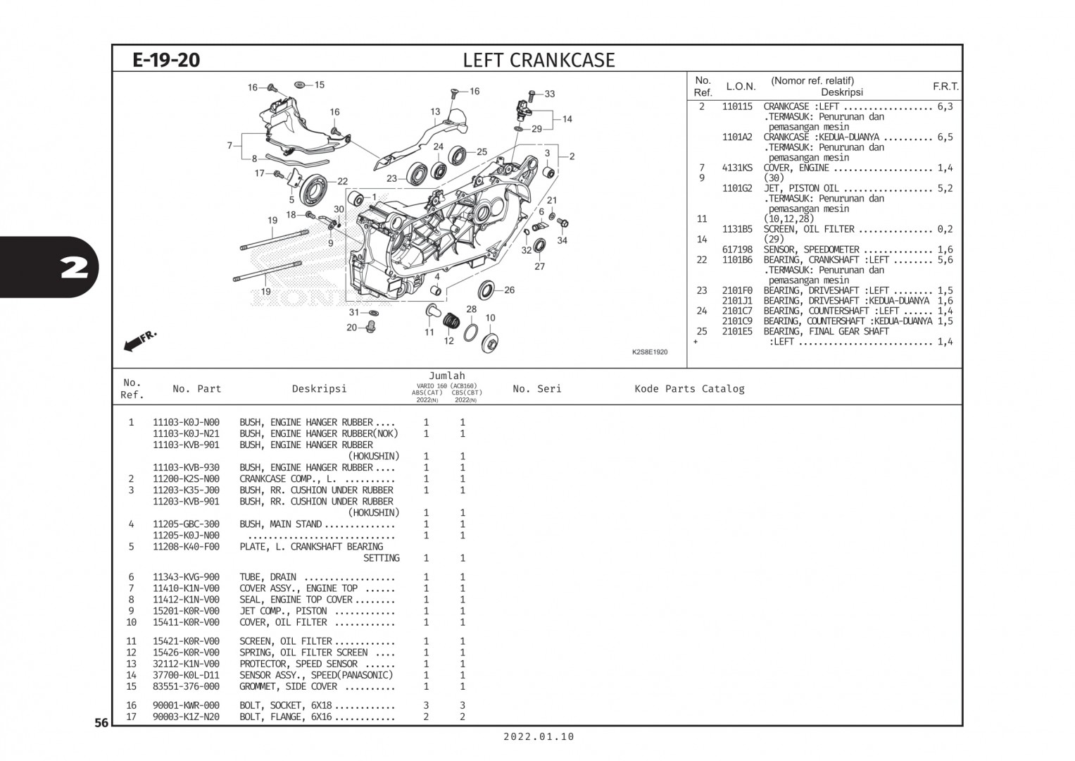 E19-20 - LỐC GIỮA TRÁI - HONDA VARIO 160 (K2S)