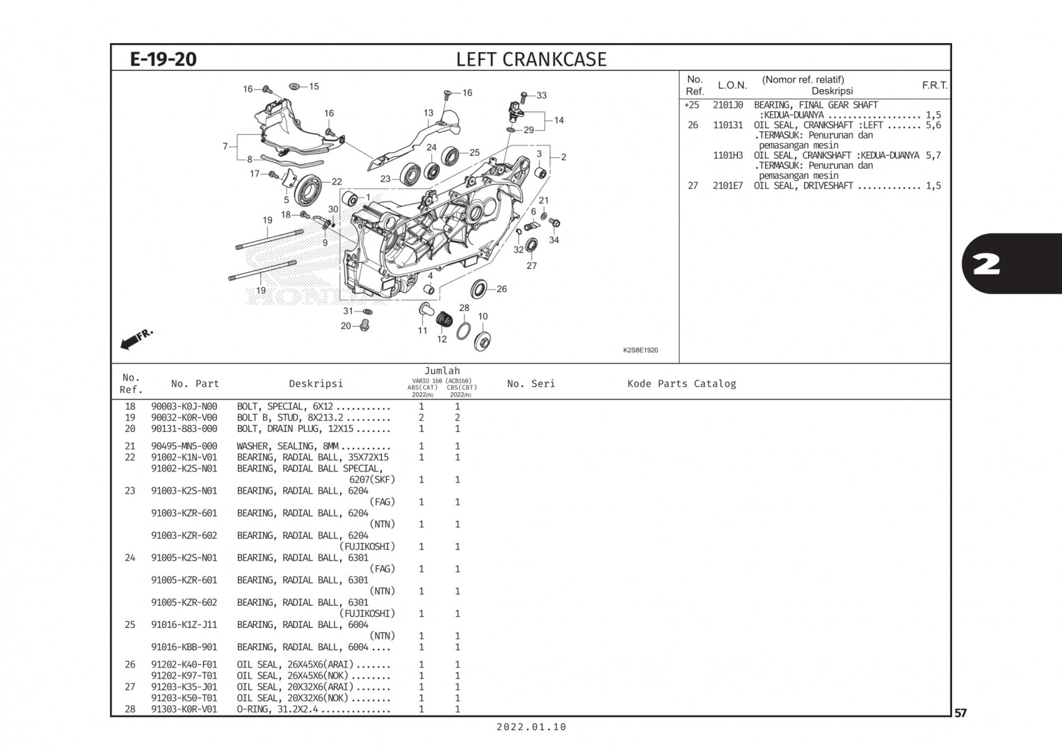 E19-20 - LỐC GIỮA TRÁI - HONDA VARIO 160 (K2S)