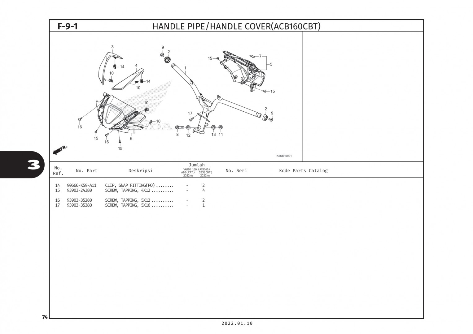 F9-1 - GHI ĐÔNG/ỐP TAY LÁI ABS - HONDA VARIO 160 (K2S)