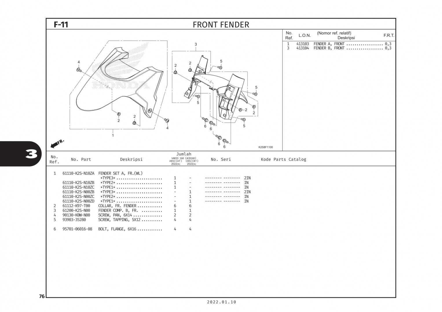 F11 - DÈ TRƯỚC - HONDA VARIO 160 (K2S)