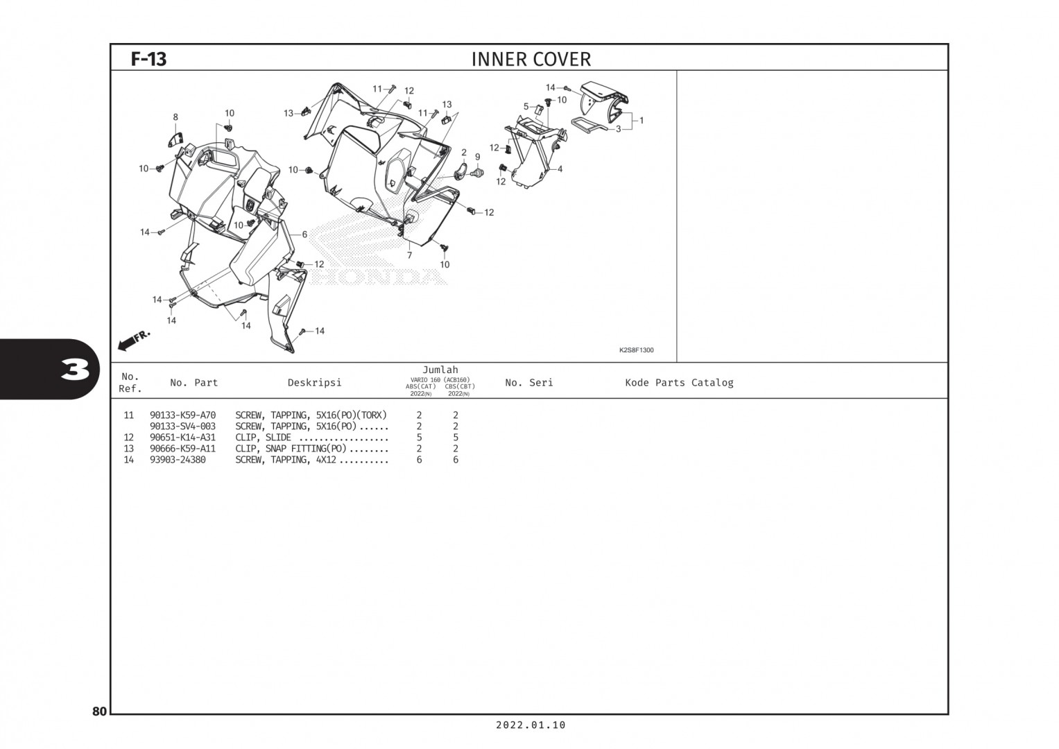 F13 - BỘ NHỰA PHÍA TRONG - HONDA VARIO 160 (K2S)