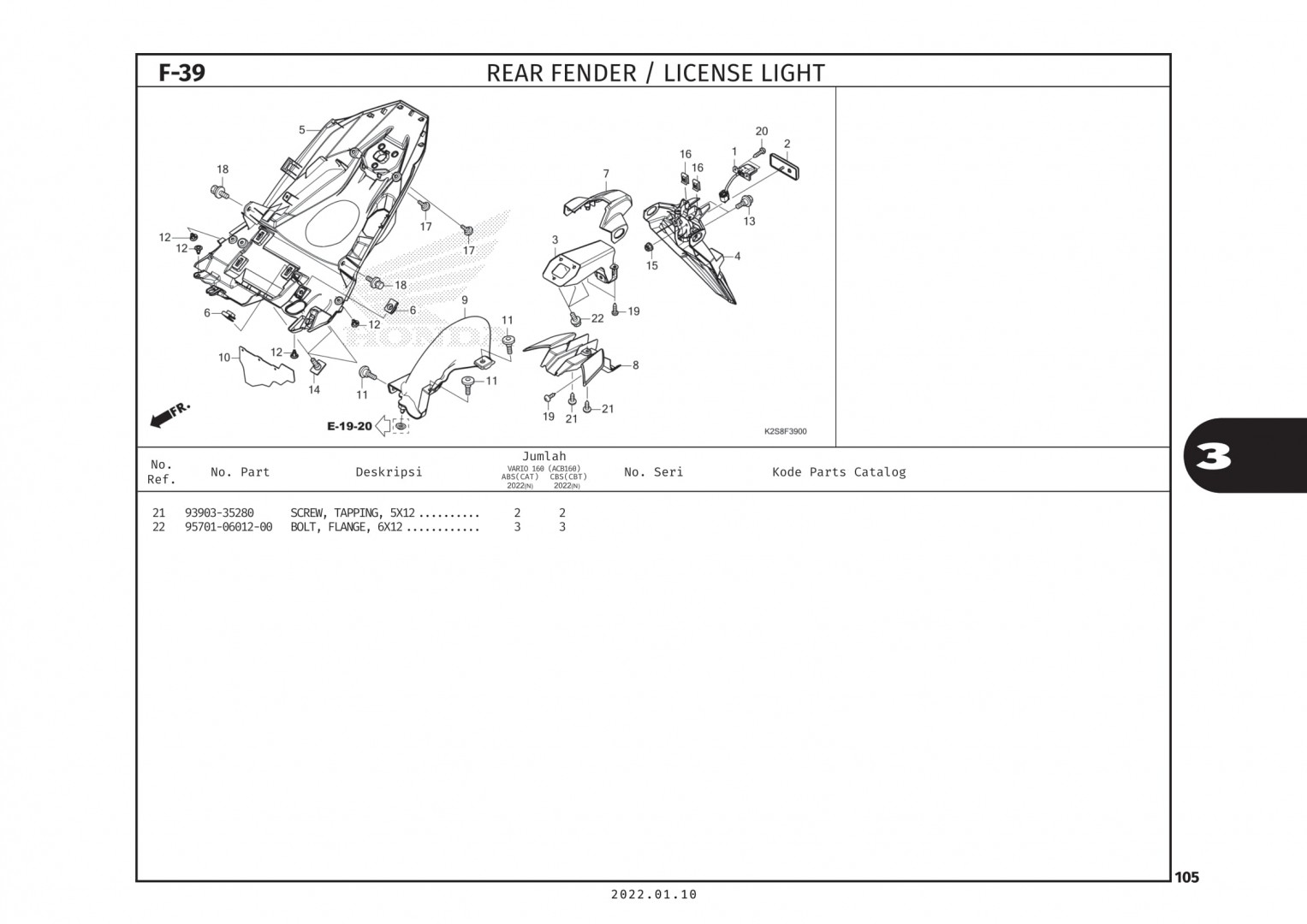 F39 - DÈ SAU/ĐÈN BIỂN SỐ - HONDA VARIO 160 (K2S)