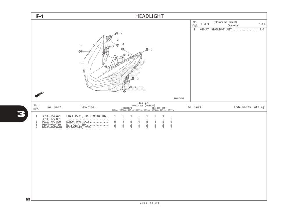 F1 - ĐÈN TRƯỚC - HONDA VARIO 125 (K2V)