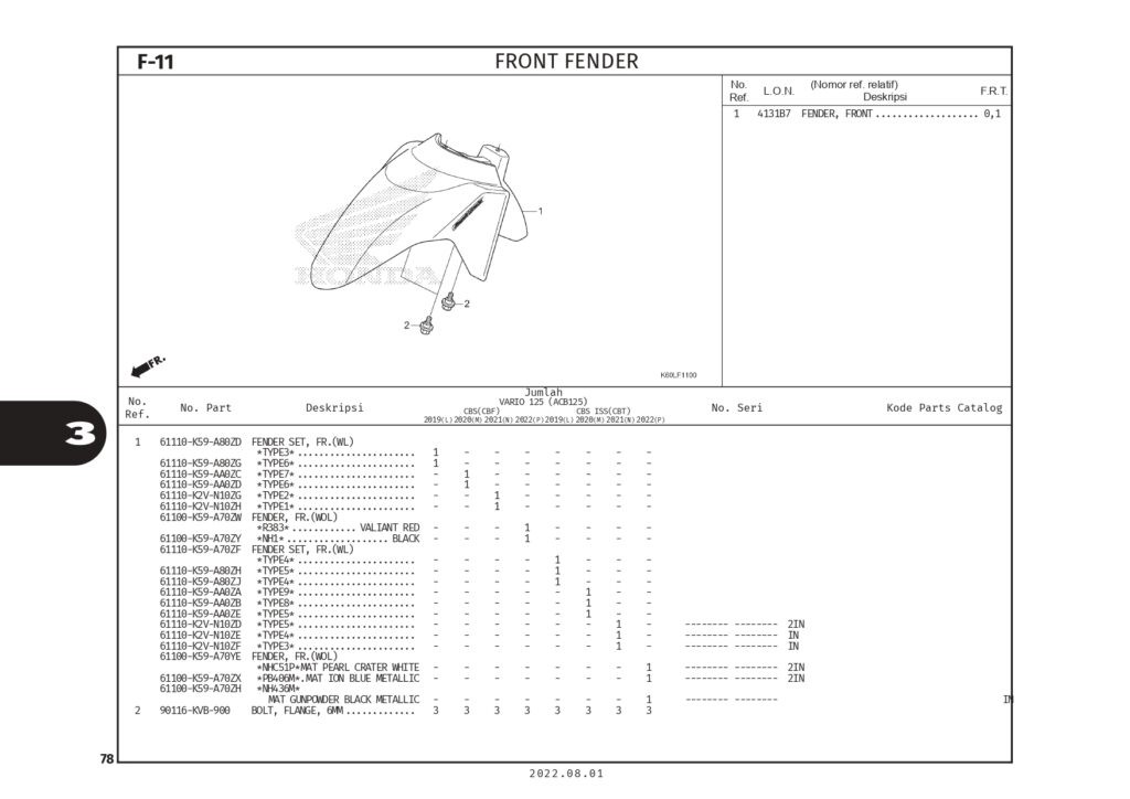 F11 - DÈ TRƯỚC - HONDA VARIO 125 (K2V)