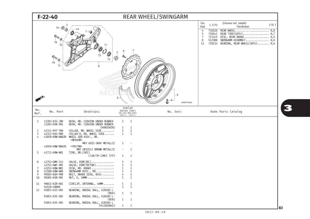 F22-40 - BÁNH MÂM SAU GẮP SAU - HONDA ADV 160 (K0WL)