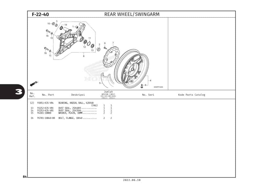 F22-40 - BÁNH MÂM SAU GẮP SAU - HONDA ADV 160 (K0WL)