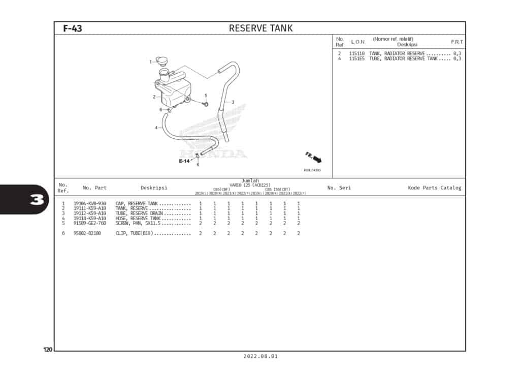 F43 - BÌNH NƯỚC PHỤ - HONDA VARIO 125 (K2V)