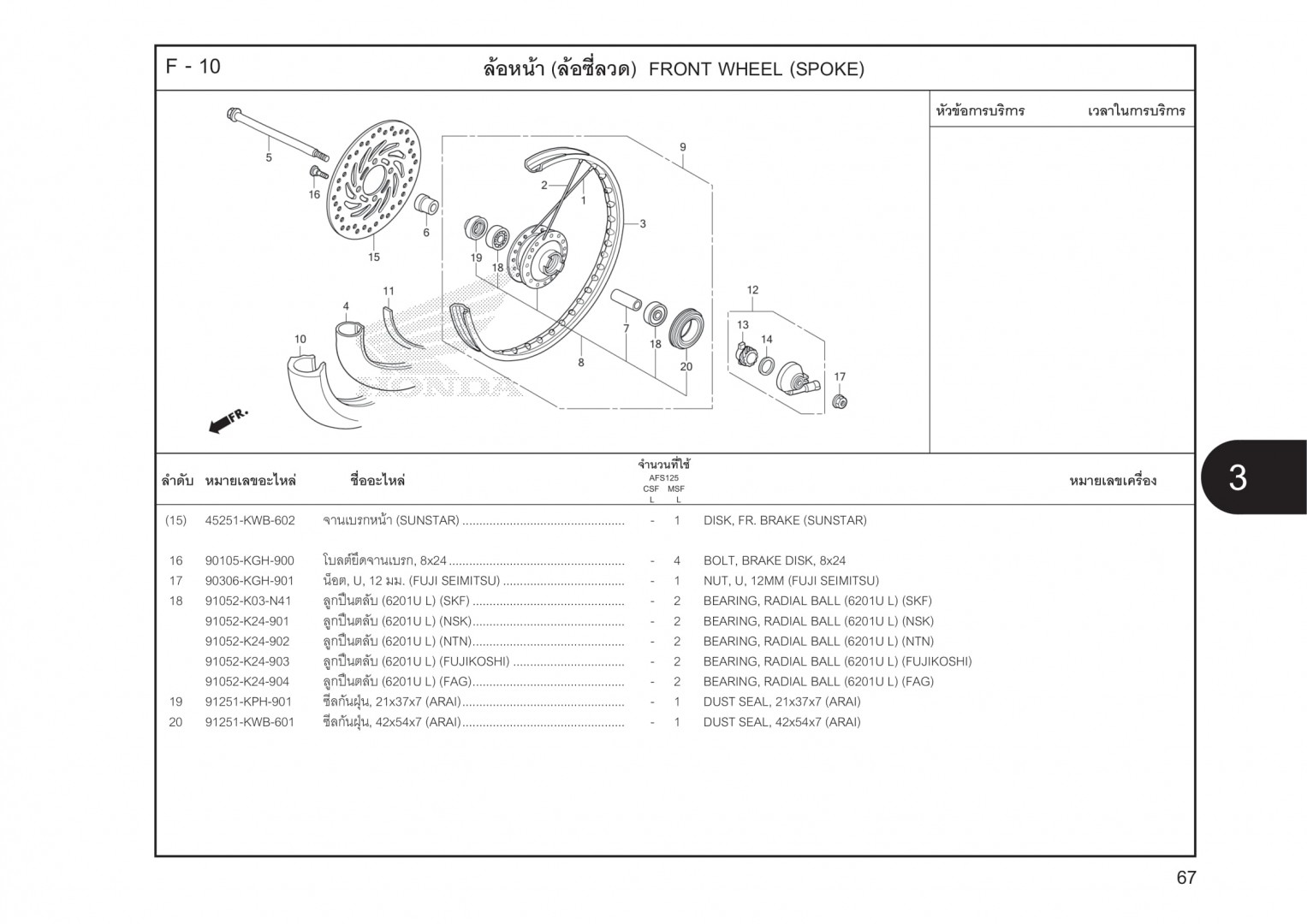 F10 - BÁNH MÂM TRƯỚC (CĂM) - HONDA WAVE 125I (K73)