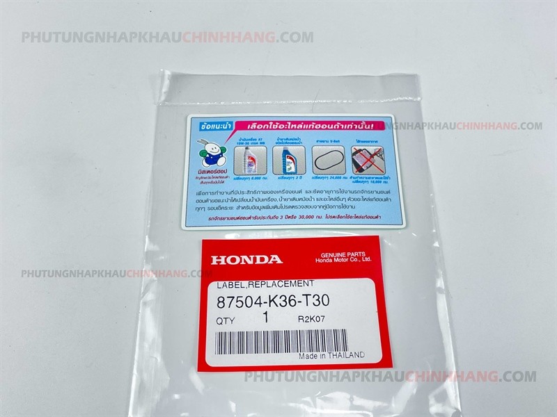 Tem giới thiệu phụ tùng Honda Thailand 87504-K36-T30